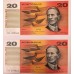 AUSTRALIA 1991 . TWENTY 20 DOLLAR BANKNOTES . FRASER/COLE . CONSECUTIVE TEN